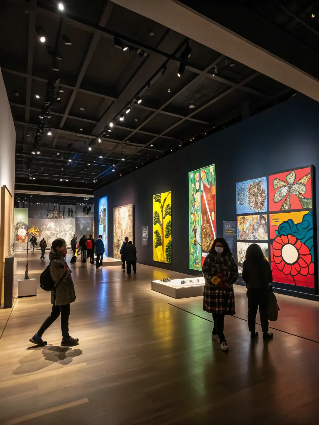 A photograph of a special exhibition showcasing a collection of Yves Brayer's lesser-known works, with informational panels and visitors admiring the art.